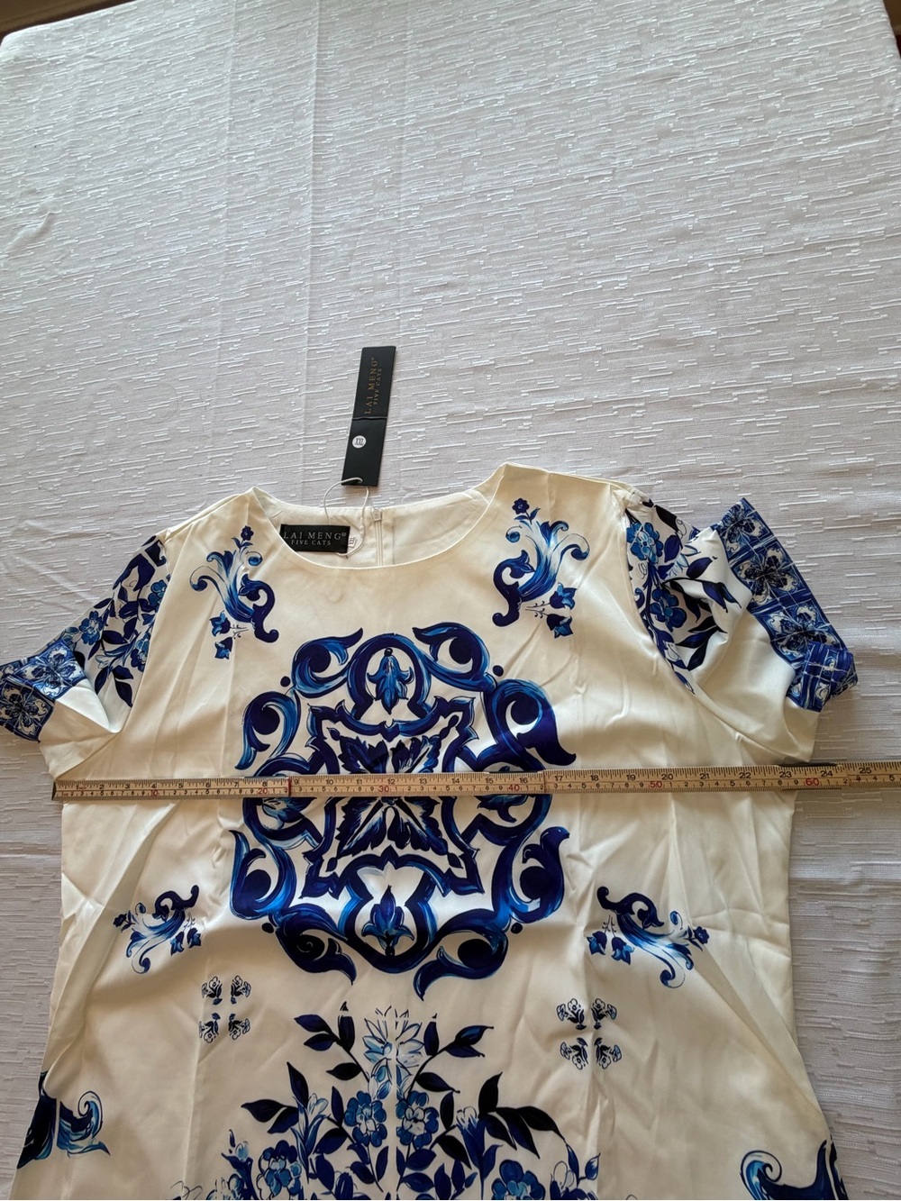 NWT Women's White and Blue Printed Short Sleeve Dress Size XXL - Picture 7 of 11